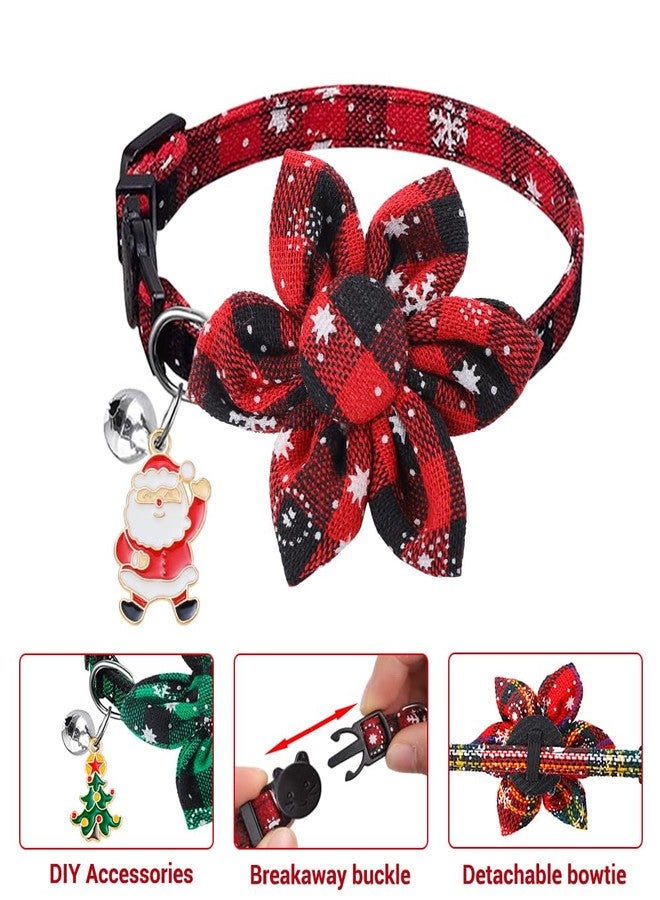 Vellibring 3 Pack Cat Collars, Christmas Flower Kitten Collars with Adjustable Breakaway Bow Tie Bell Plaid Snowflake Xmas Pet Supplies for Cats - Image 2